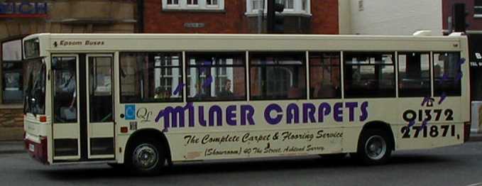 Epsom Buses Dennis Dart advert bus